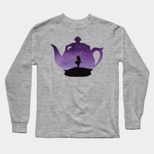 Freedom in a Cup | Tea Kettle Woman Silhouette Under The Moon | Purple Long Sleeve T-Shirt